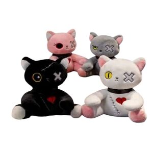 Charming Cat Plush Toy Set - Black, Pink, Gray, White